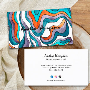 Tarjeta De Visita Líneas onduladas abstractas naranja azul retro boh
