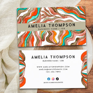 Tarjeta De Visita Líneas onduladas abstractas naranja retro boho gro
