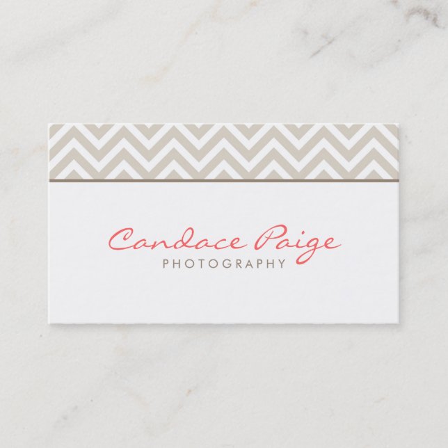 Tarjeta De Visita Linen Beige Modern Chevron Stripes (Anverso)
