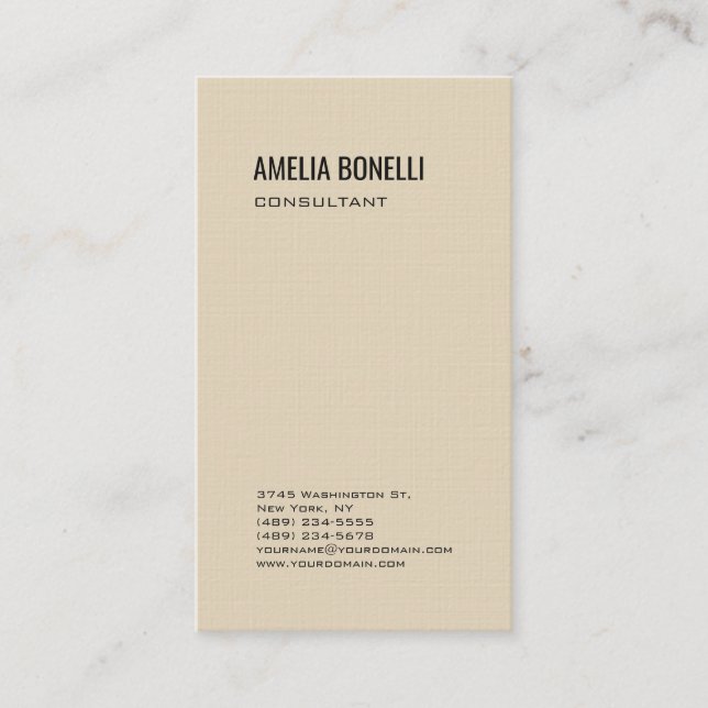 Tarjeta De Visita Linen Beige Profesional Minimalista moderno (Anverso)