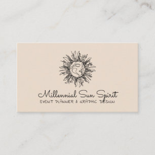 Tarjeta De Visita Linen Beige Resumen Espiritual Cara de Sol Celeste