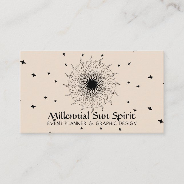 Tarjeta De Visita Linen Beige Resumen Espiritual Stars Sun (Anverso)
