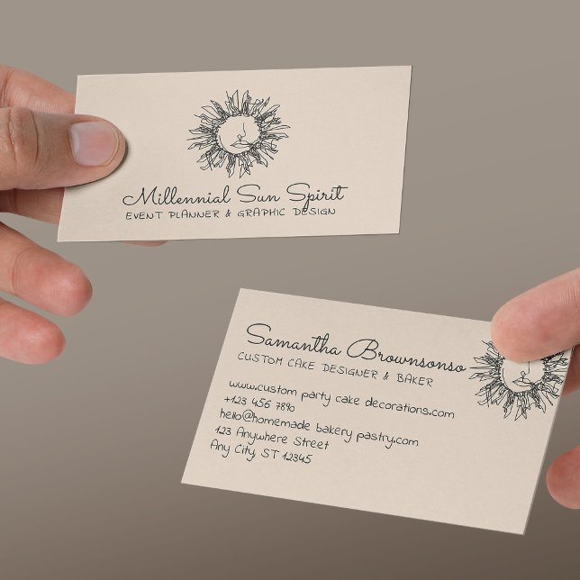 Tarjeta De Visita Linen Beige Resumen Sol Celestial Espiritual (Linen Beige Abstract Spiritual Celestial Sun Business Card
)