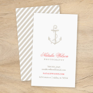 Tarjeta De Visita Linen Beige Vintage Anchor Vertical