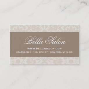 Tarjeta De Visita Linen Beige y Mocha Brown Elegante Damasco de époc