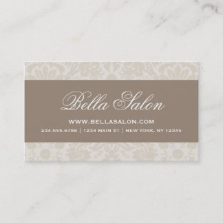 Tarjeta De Visita Linen Beige y Mocha Brown Elegante Damasco de époc