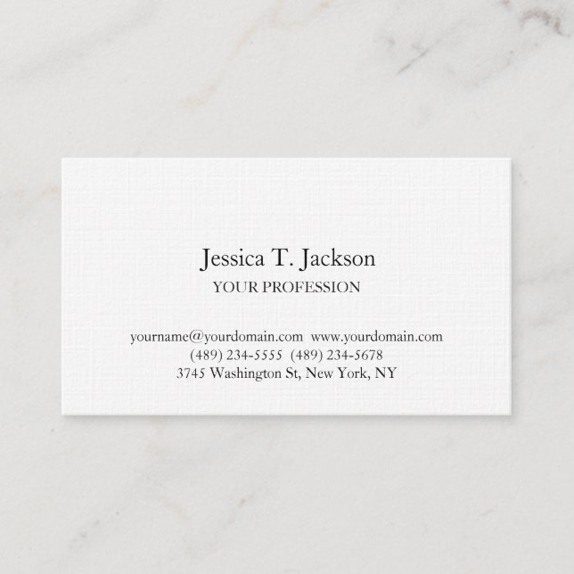 Tarjeta De Visita Linen Elegant Simple Profesional (Anverso)