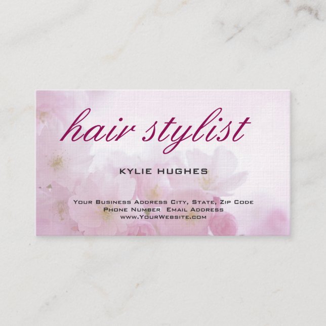 Tarjeta De Visita Linen Feminine Floral Hair Stylist Profesional (Anverso)