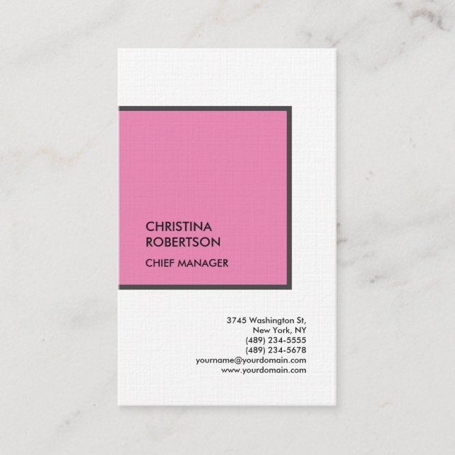 Tarjeta De Visita Linen Feminine Pink Gray Blanco Profesional (Anverso)