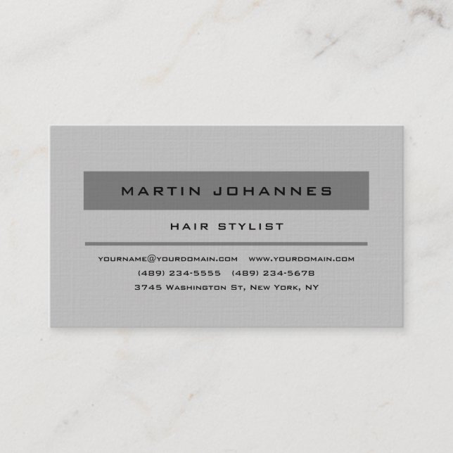 Tarjeta De Visita Linen Gray Elegant Profesional Plain Moderno (Anverso)