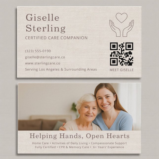 Tarjeta De Visita Linen Home Caregiver QR Code Certified Support (Subido por el creador)