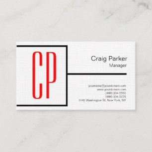 Tarjeta De Visita Linen Modern Black White Red Monograma Profesional