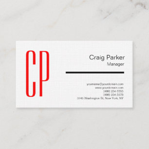 Tarjeta De Visita Linen Modern Black White Red Monograma Profesional