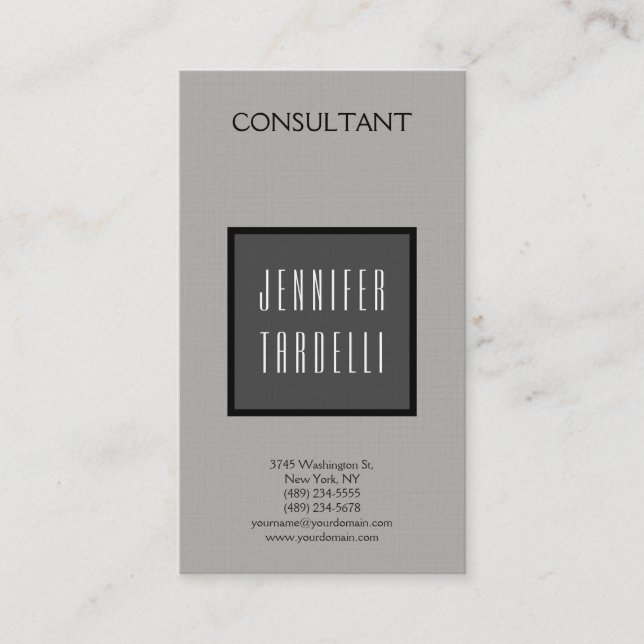 Tarjeta De Visita Linen Moderno Fondo Gris Profesional Elegante (Anverso)