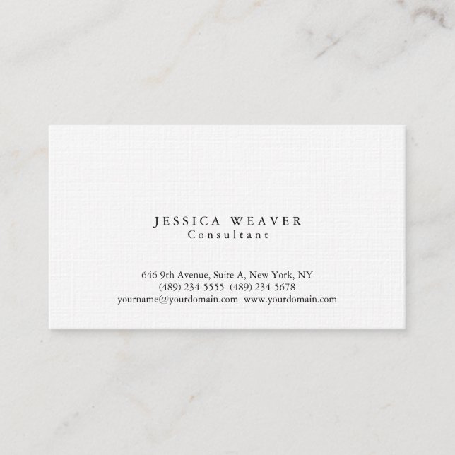 Tarjeta De Visita Linen Moderno Gris Blanco Simple Profesional (Anverso)