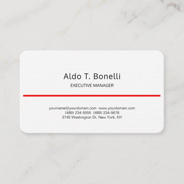 Tarjeta De Visita Linen Moderno Minimalista Blanco Rojo (Anverso)