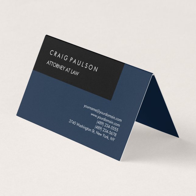 Tarjeta De Visita Linen Navy Blue Black Elegant Plain Profesional (Anverso)