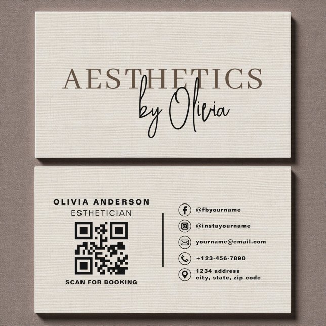 Tarjeta De Visita Linen Neutral Skincare Esthetician QR Code  (Subido por el creador)