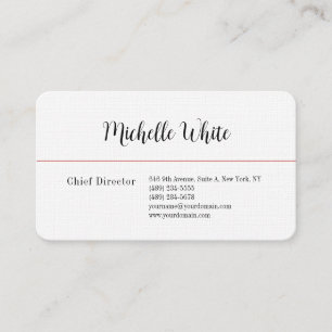Tarjeta De Visita Linen Plain Elegant White Profesional Moderno