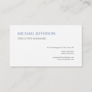 Tarjeta De Visita Linen Premium Moderno Elegante Blanco Azul Simple