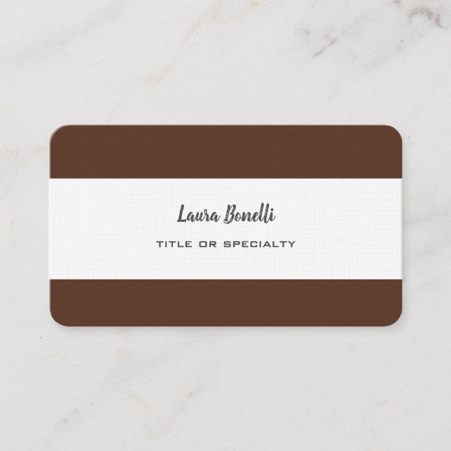 Tarjeta De Visita Linen Premium Profesional Moderno Marrón Blanco (Anverso)