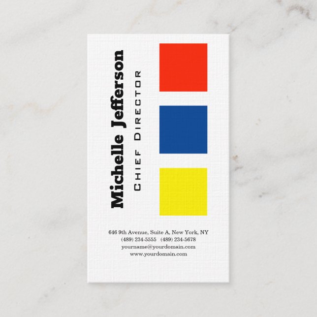Tarjeta De Visita Linen Profesional Moderno Azul Amarillo Rojo Blanc (Anverso)