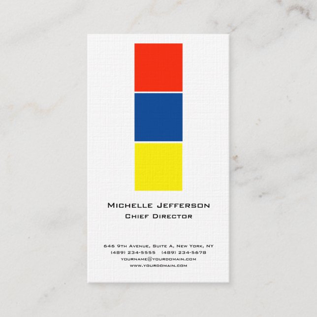 Tarjeta De Visita Linen Profesional Moderno Azul Amarillo Rojo Blanc (Anverso)
