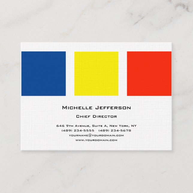 Tarjeta De Visita Linen Profesional Moderno Azul Amarillo Rojo Blanc (Anverso)