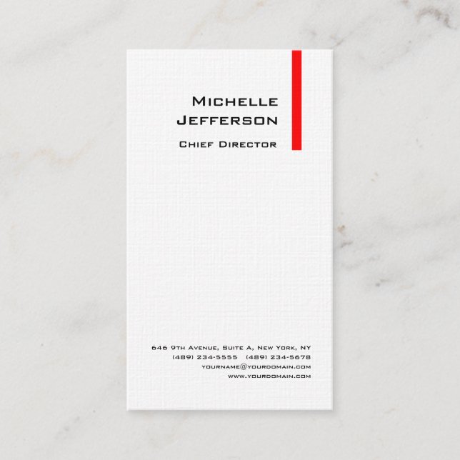 Tarjeta De Visita Linen Profesional Moderno Blanco Rojo (Anverso)