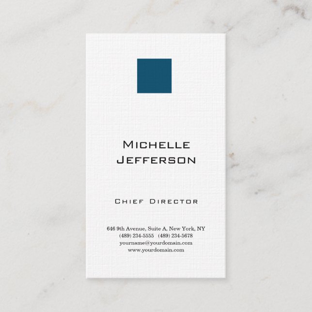 Tarjeta De Visita Linen Profesional Moderno Océano Azul Blanco (Anverso)