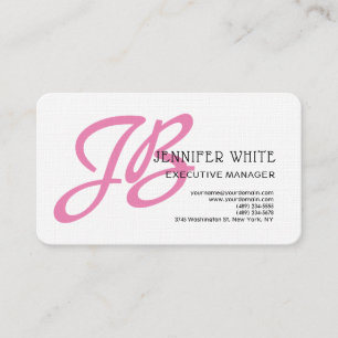 Tarjeta De Visita Linen Rosa Monograma Blanco Feminino Moderno