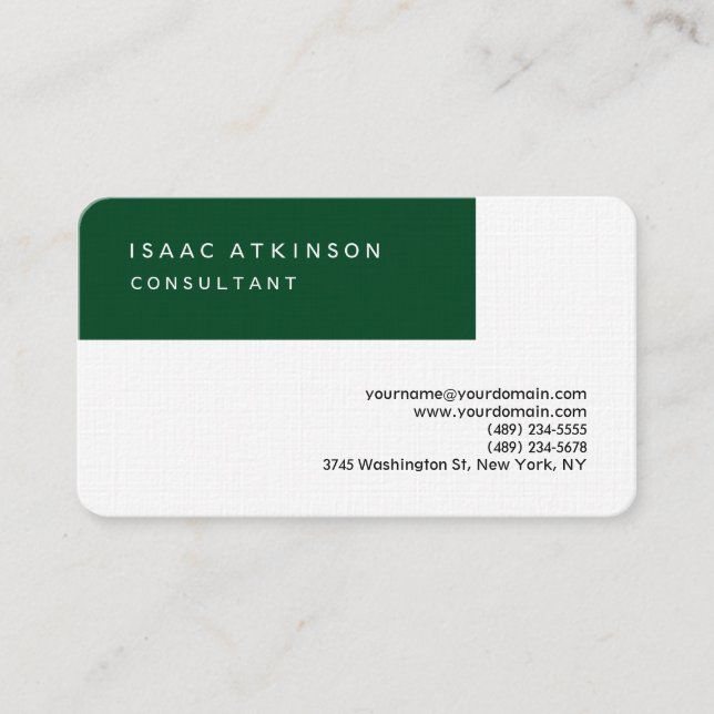 Tarjeta De Visita Linen Rounded Elegant Forest Green Professional (Anverso)
