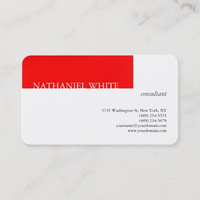 Tarjeta De Visita Linen Trendy Red Stripe White Creative Moderno (Anverso)