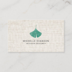 Tarjeta De Visita Linen Verde azulado Green Ginkgo Leaf Elegant