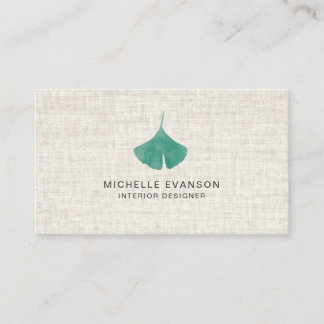 Tarjeta De Visita Linen Verde azulado Green Ginkgo Leaf Elegant