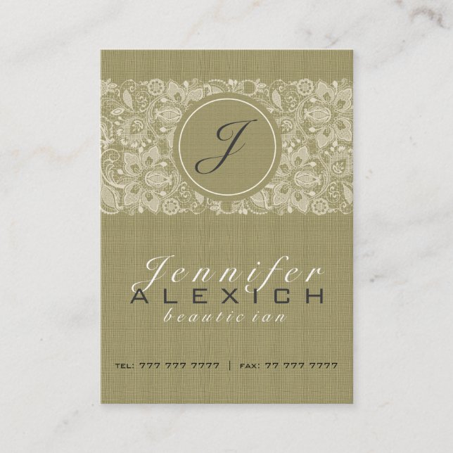 Tarjeta De Visita Linen y encaje beis 2 (Anverso)