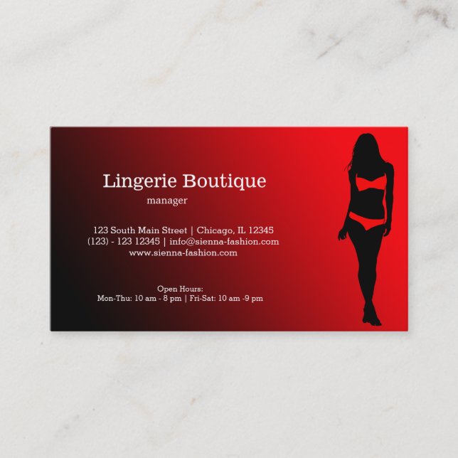 Tarjeta De Visita Lingerie Boutique (Anverso)