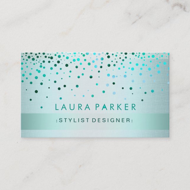 Tarjeta De Visita Lino azul del confeti del purpurina del resplandor (Anverso)