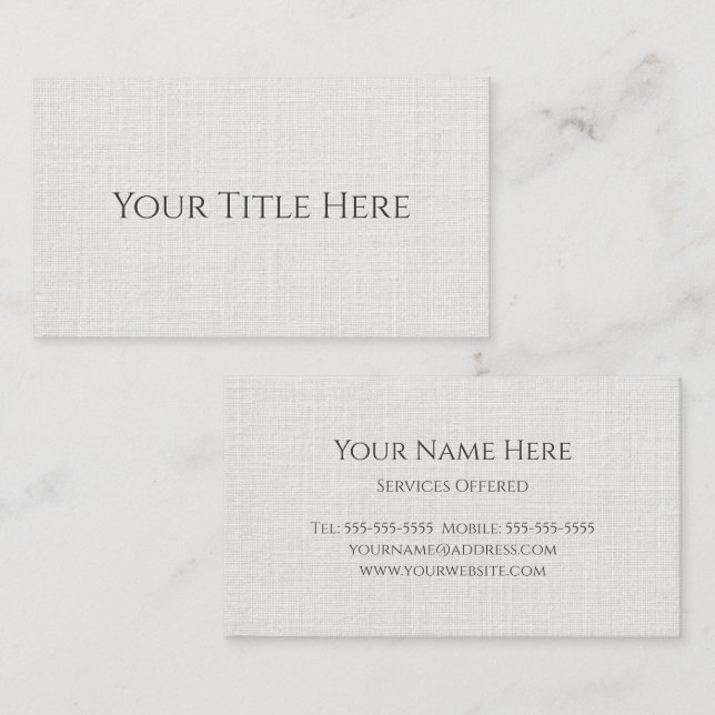 Tarjeta De Visita Lino Blanco Simple Moderno Clásico (Anverso / Reverso)