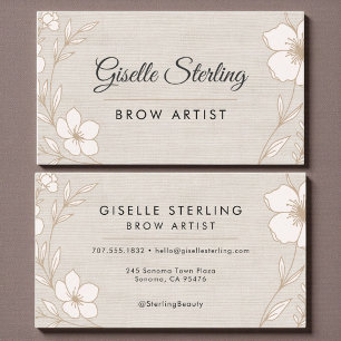 Tarjeta De Visita Lino Botánico Floral Artista de Cejas Belleza