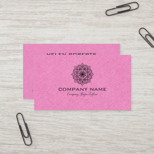 Tarjeta De Visita Lino Burlap Rosa Ligero Con Mandala Negra
