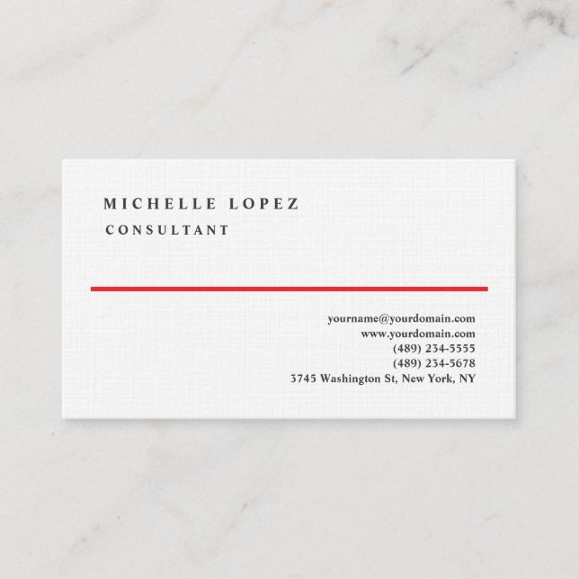 Tarjeta De Visita Lino elegante blanco rojo profesional (Anverso)