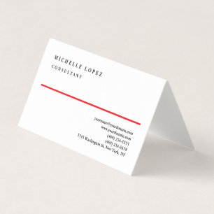 Tarjeta De Visita Lino elegante blanco rojo profesional llano