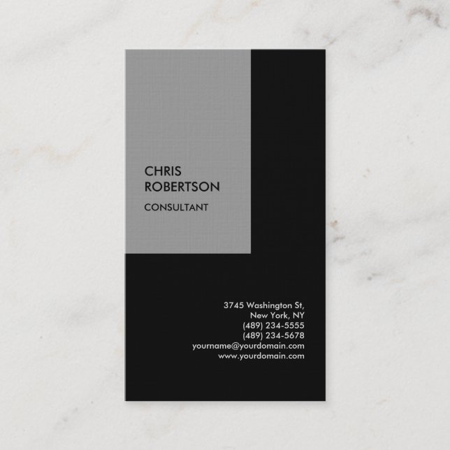 Tarjeta De Visita Lino Exclusivo Especial Gris Negro Moderno Mínimo (Anverso)
