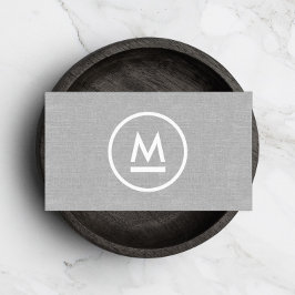 Tarjeta De Visita Lino gris de monograma moderno inicial grande mini