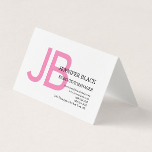 Tarjeta De Visita Lino Negrita Monograma Blanco Rosa Llanura Moderna