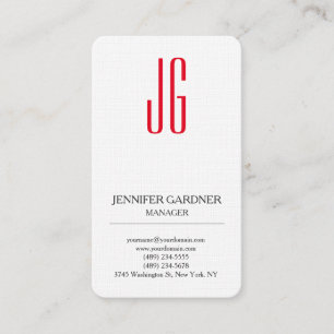Tarjeta De Visita Lino premium de moda blanco rojo monograma
