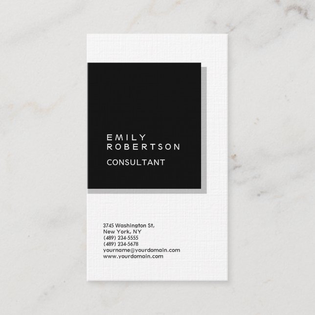 Tarjeta De Visita Lino Simple Llanto Negro y Blanco Moderno Minimali (Anverso)