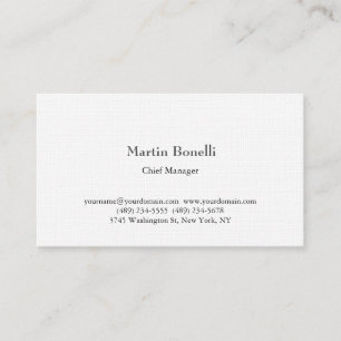 Tarjeta De Visita Lino Único Clásico Simple Blanco