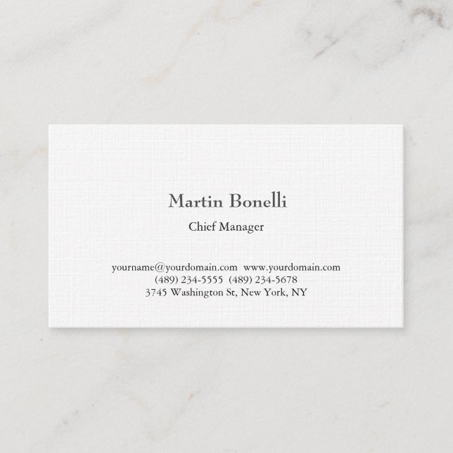 Tarjeta De Visita Lino Único Clásico Simple Blanco (Anverso)